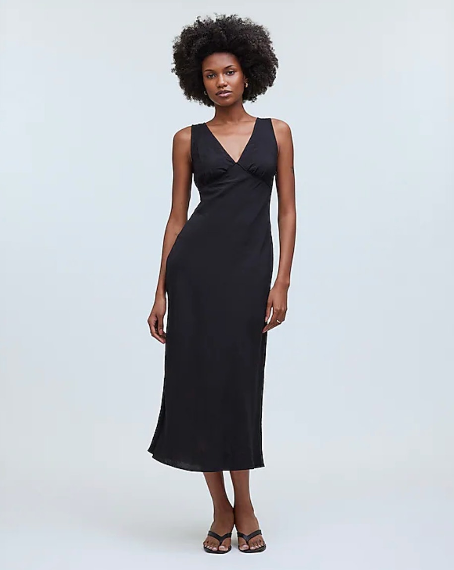 Madewell The Ariana Midi Dress Slip V Neck Viscose Lightweight Black Us 0 Nwt